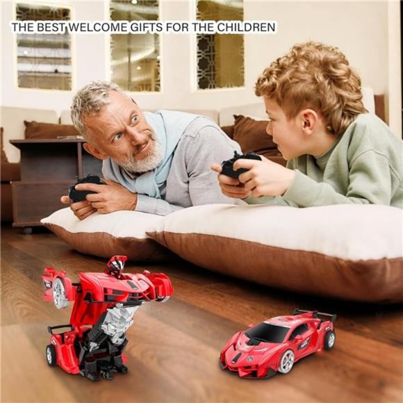 Remote Control Car,  RC Deformation Robot Car Toy with LED Light For Kids (Red) - Picture 7 of 7